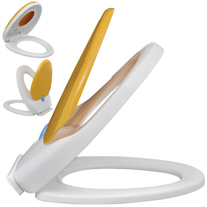 White & Yellow Soft-Close Toilet Seat Adults/Children