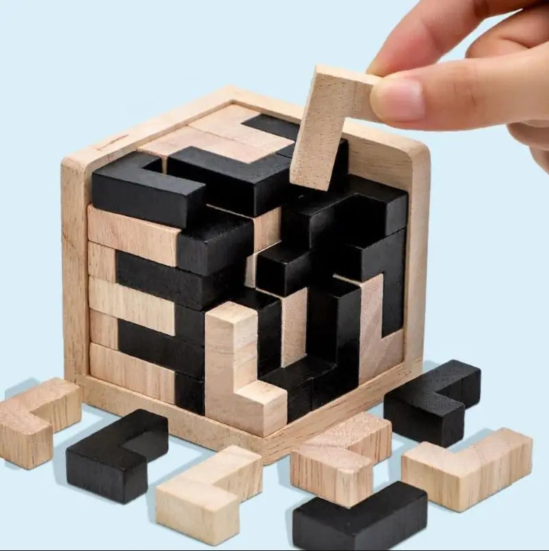 3D Cube Puzzle Luban Interlocking Creative Educational Wooden Toy Brain IQ Mind Early Learning Game Gift for Children Letter 54T